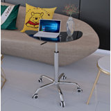 Adjustable Height Tempered Glass Table Desk Table With Lockable Wheels(Adjustable Range 24.2 "~32.7 ")