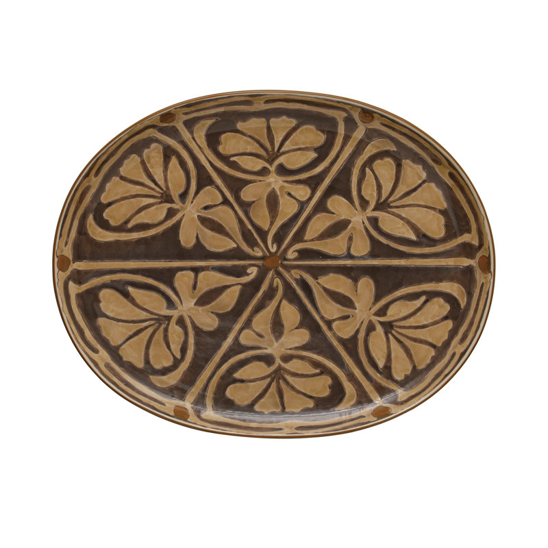 Oval Hand Painted Stoneware Platter With Pattern