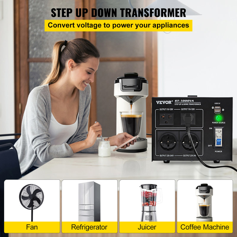 VEVOR 1000W Black Metal Step Up/Down Voltage Converter Transformer