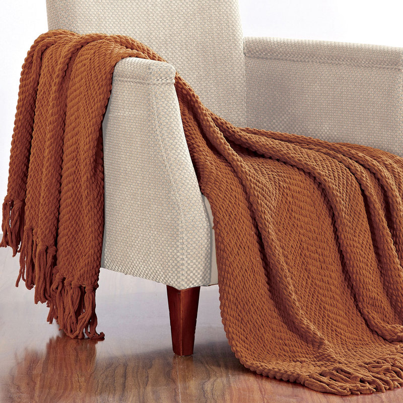 Jeté en tricot de tweed, Rouille, 50 po x 60 po