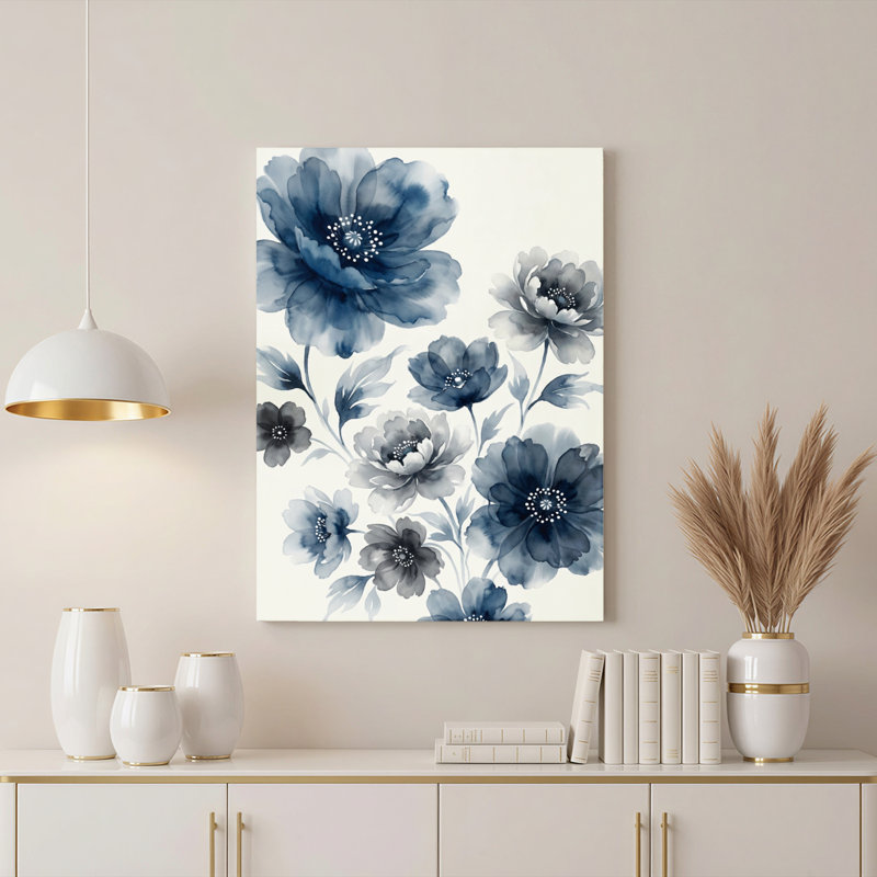 Ensemble de 1 tableau mural sur toile à motif floral bleu, 2436