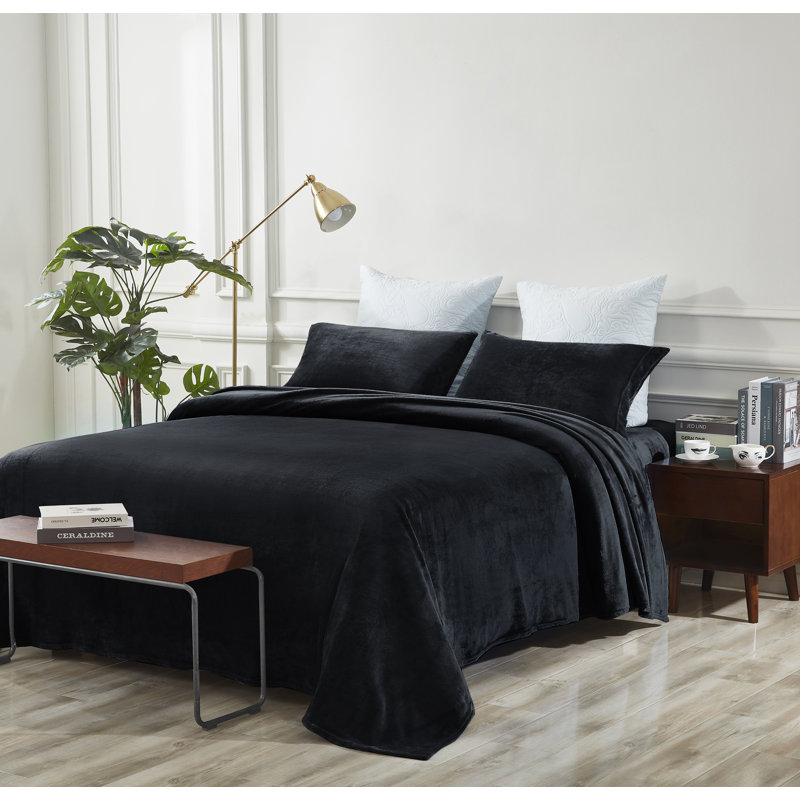 Fleece / Microfiber Machine Woven Sheet Set, Black, Full Sheet Set + Fitted Sheet + 2 Pillowcases