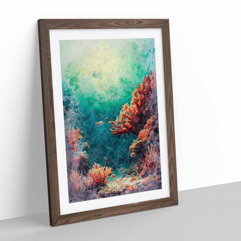 Beautiful Coral Reef - Single Picture Frame Print, 34cm H x 25cm W x 2cm D, Walnut Framed