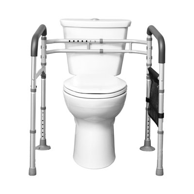 Barrière de sécurité pour toilette, siège de toilette pliable de 300 lb avec poignées antidérapantes, mains courantes de toilette polyvalentes avec tube en alliage d'aluminium renforcé, convient aux personnes âgées, aux femmes enceintes et aux blessés