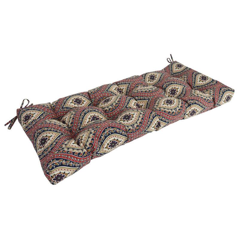 Tufted Outdoor Bench Cushion, 51" W x 19" D, Red/Tan/Jasmina Lakewood Moroccan