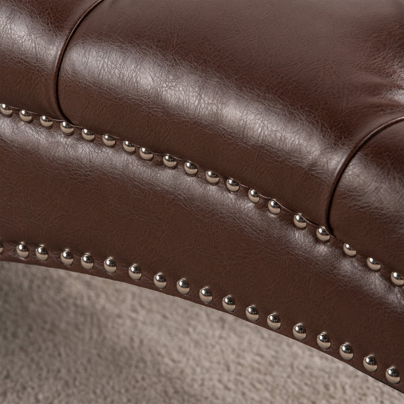 Chaise longue capitonnée sans accoudoirs avec garniture cloutée, Marron foncé