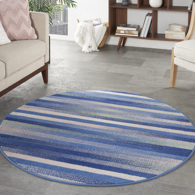 Striped Indoor Rug, Round 5'