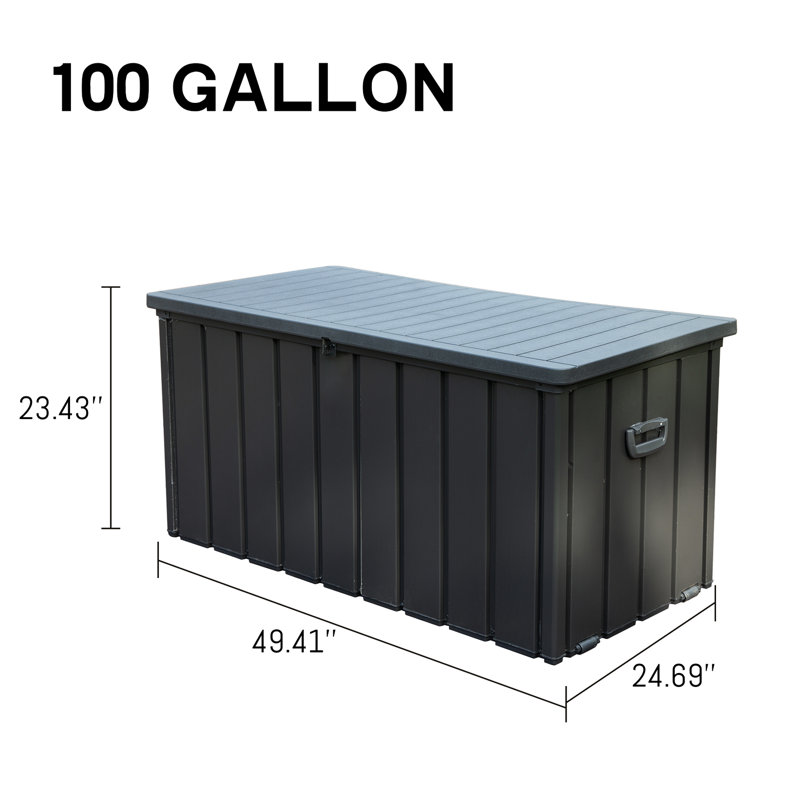 Outdoor Deck Box 100 Gallon - Waterproof, For Supplies & Garden Tools Dark Gray Lockable Storage Waterproof Patio Pillows
