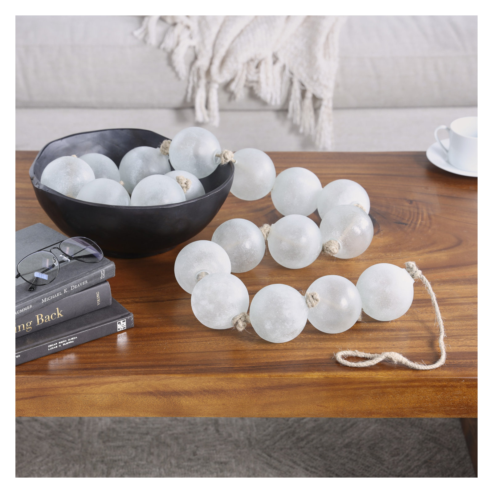 Pearl Glass Garland, Teal, 91" L