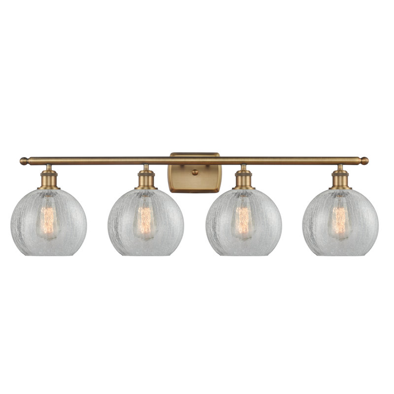 Éclairage de salle de bain à intensité variable 4 lumières Baptista, Transparent craquelé, Laiton brossé, Ampoule non incluse