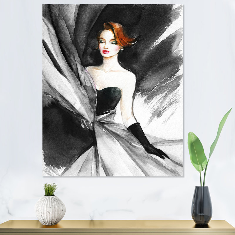 «Black and White Glam Woman», art mural sur toile Glam, H 20 po x l 12 po x P 1,5 po, Toile tendue