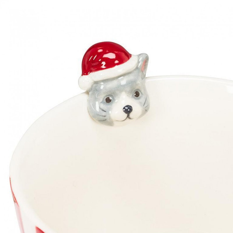 Grande tasse rayée avec chat des Fêtes