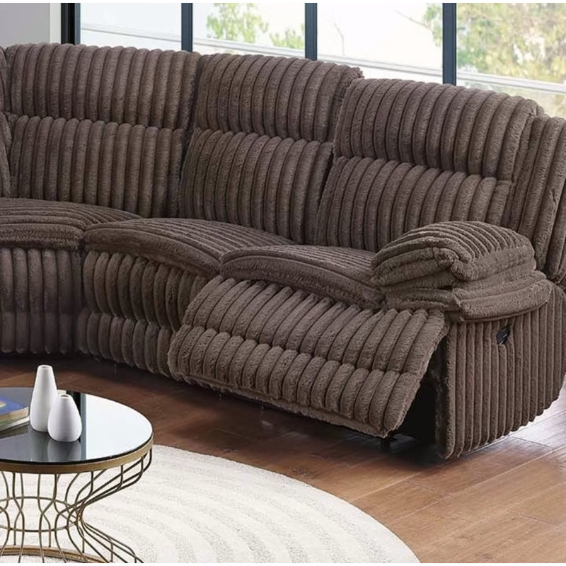 Sectional Sofa W Console Cup Holder 3Pc Set Luxurious Upholstered Fur Like Corduroy Living Room Couch Motion Reclining