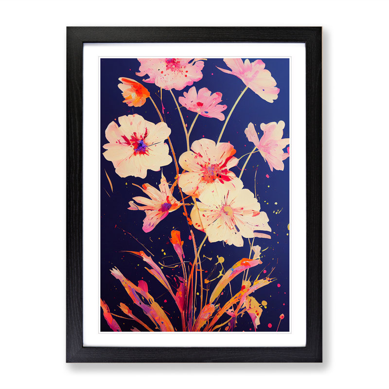Pretty Painted Flowers No.1 Abstract - Single Picture Frame Print, 64cm H x 46cm W x 2cm D, Black Framed