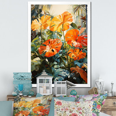 Feuillage tropical orange et vert IV