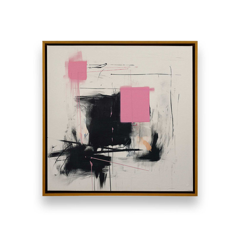 Graphite rose fusion V2 sur toile par Golden Glow Interiors, H 14 po x l 14 po x P 1,75 po, Cadre flottant or poli