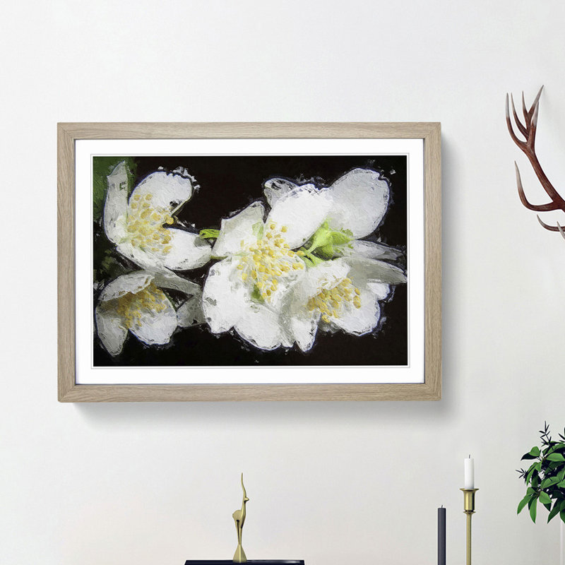 White Jasmine Flowers - Framed Print, 48cm H x 65cm W x 2cm D, Oak Framed