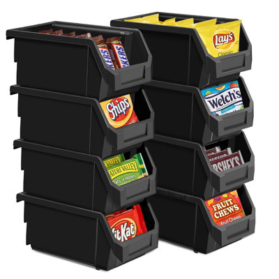 Sorbus Clear Stackable Storage Bins 8 Pack – Open Front Plastic Stackable Pantry Organizer Bins, Black