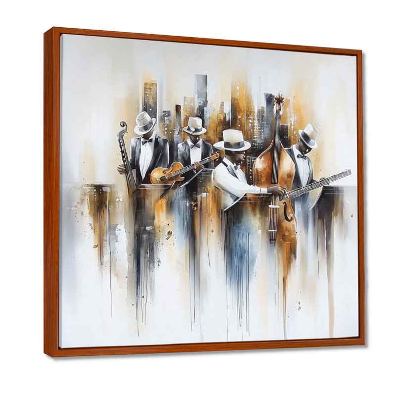 Abstrait Musiciens dans le studio III, Reproduction avec cadre flottant, Brun, H 16 po x l 16 po