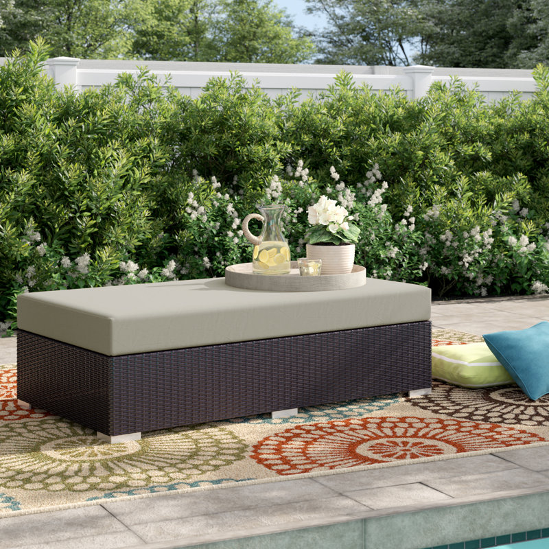 Convene Rectangle Outdoor Ottoman with Cushion, Beige Polyester Blend