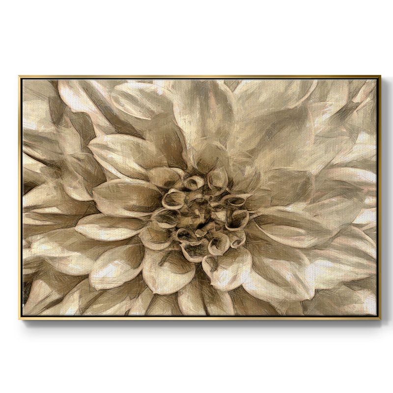«Neutral Wall Flower I», reproduction d'art sur toile, H 25 po x l 37 po x P 2 po, Or