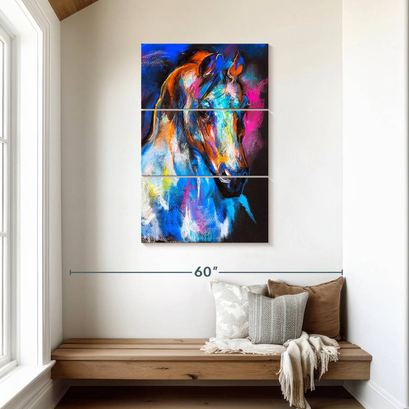 Cheval abstrait coloré, H 45 po x l 28 po