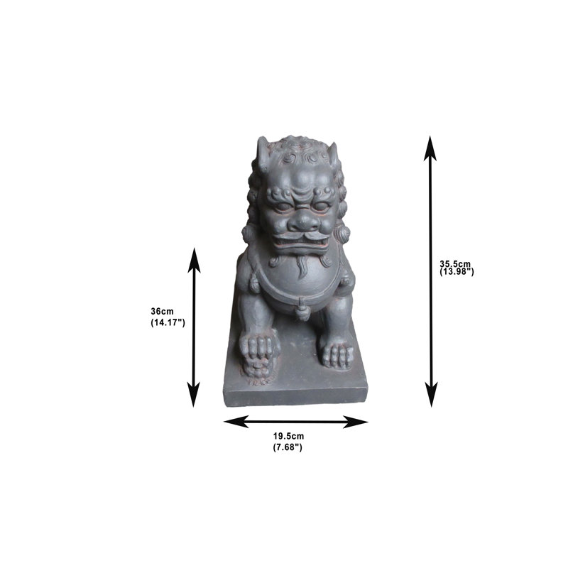 Foo Dog Right Paw on Cub Statue, Charcoal