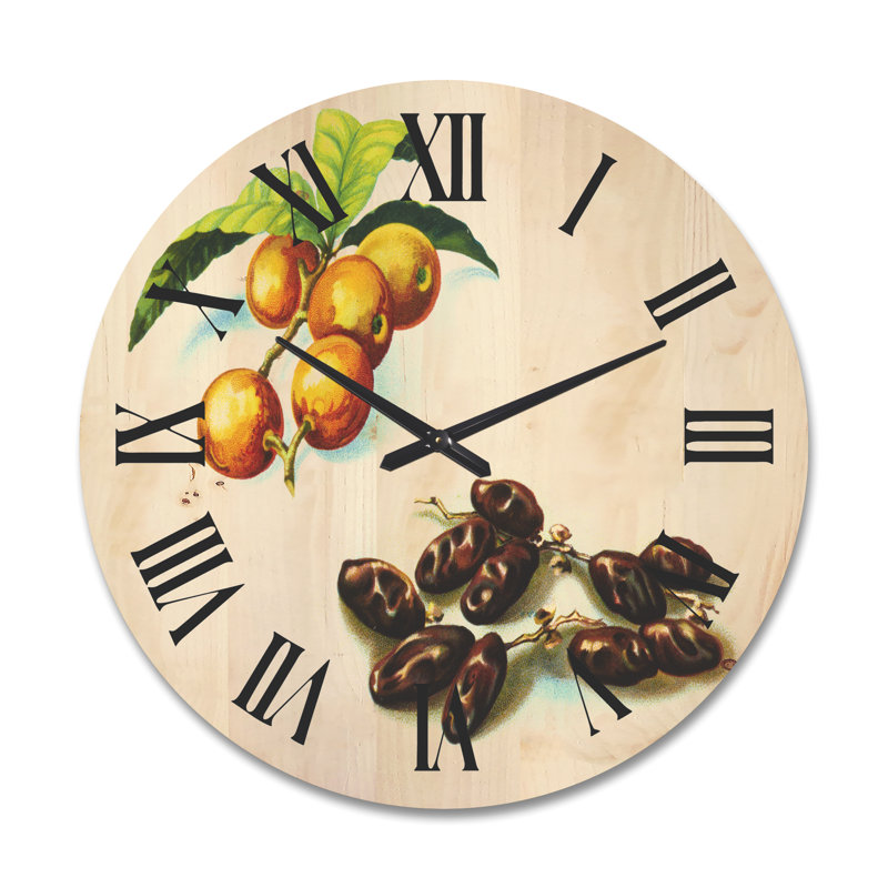 Vintage Fruits IV - horloge murale maison de campagne, Grand, Beige Wood