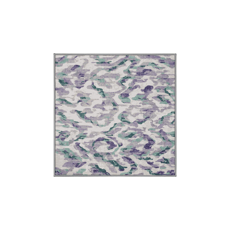 Machine Washable Gray Area Rug, Square 8'
