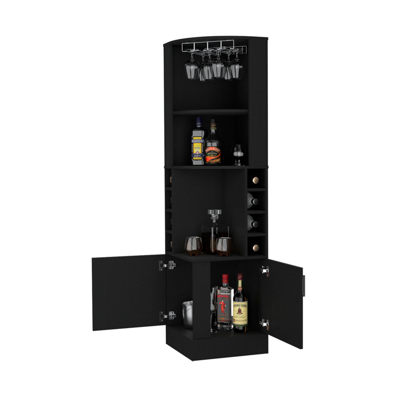 Delhi Corner Bar Cabinet, Eight Built-In Wine Rack, Glass Rack, Double Door Cabinet