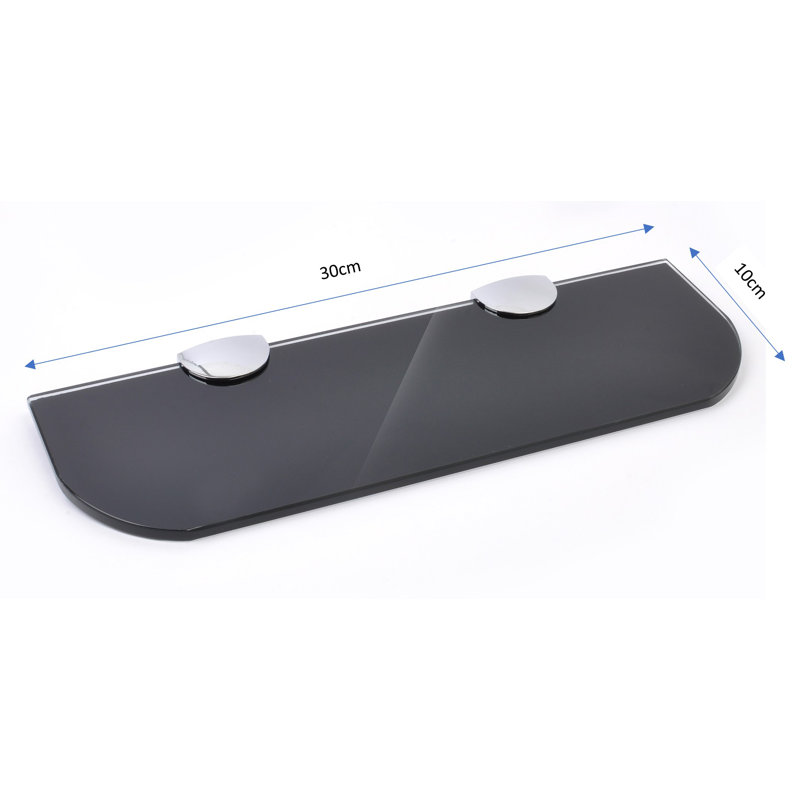Fanni Glass Floating Shelf with Adjustable Shelve, Black, 0.6cm H x 30cm W x 10cm D