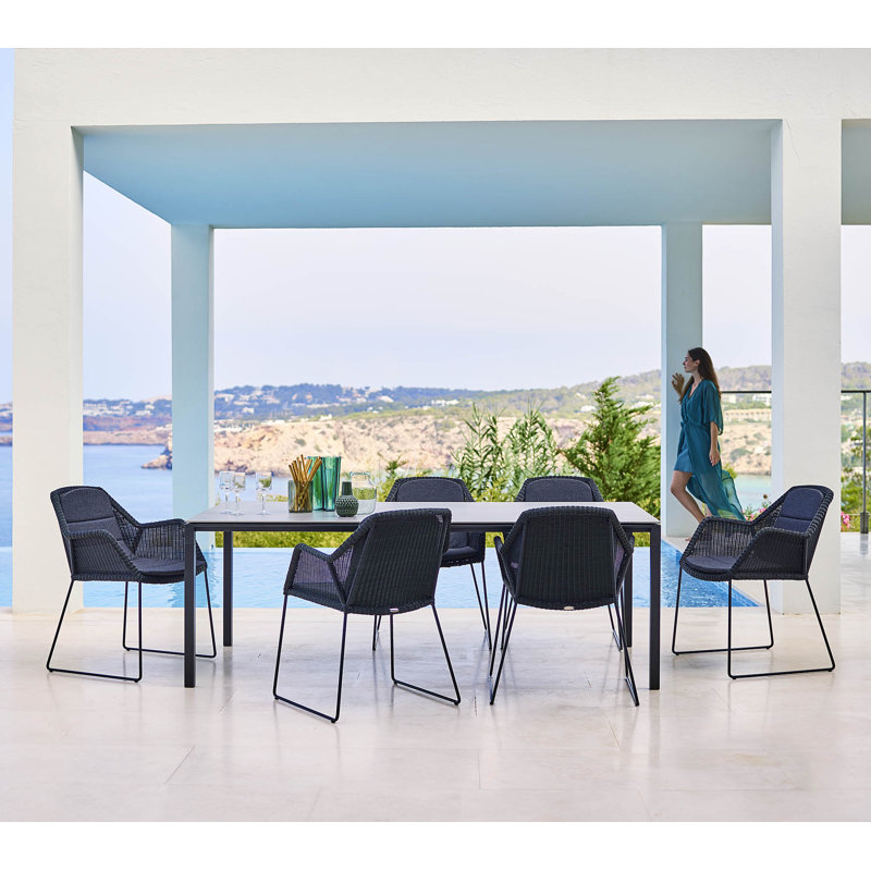 Breeze Stacking Patio Dining Armchair with Cushion, Black, Gray