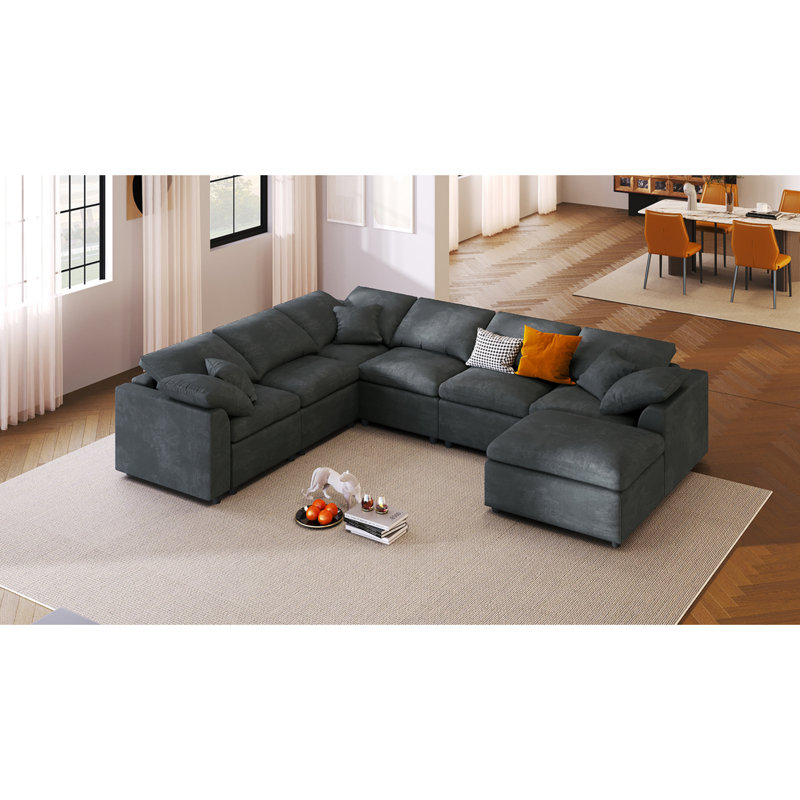 Canapé modulaire en chenille en L pour espaces de vie avec repose-pieds mobile