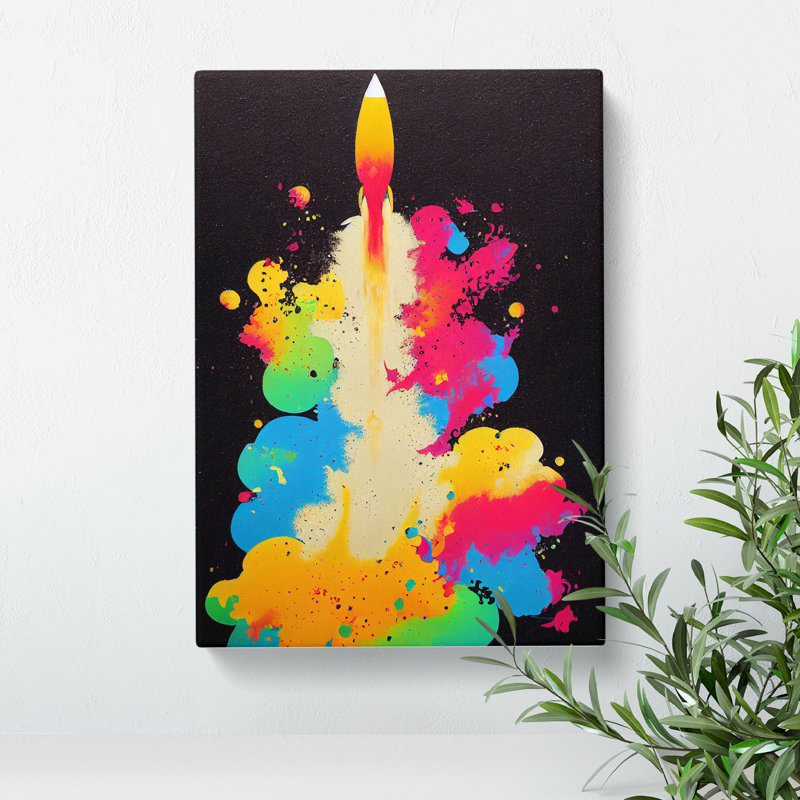 Paint Splashed Spaceship Rocket No.3 Abstract - Wrapped Canvas, 76cm H x 50cm W x 3cm D