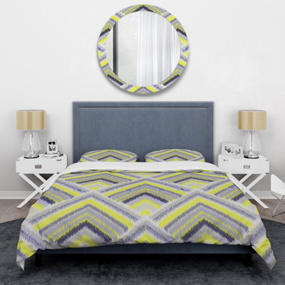 Green And Grey Ikat Polyester Ikat Duvet Cover