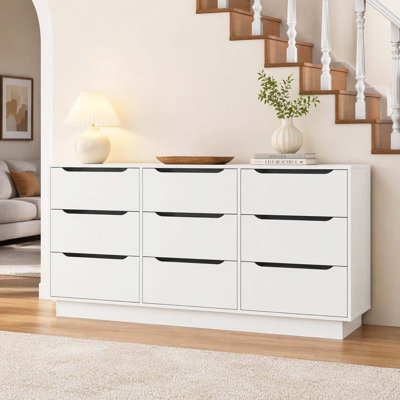 Handleless 9-Drawer Wide Dresser, Large Deep Drawer Chest of Drawers Storage Cabinet for Bedroom Closet Living Room