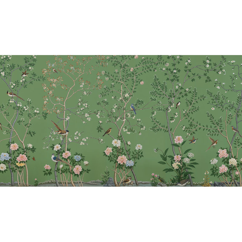Papier peint floral nature oiseaux amovible, 100"x96", Peler et coller