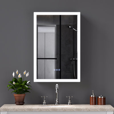 Led Lighted Medicine Cabinet With Mirror, 20*30Inches Bathroom Mirror Cabinet With Lights,Recessed Or Wall Mounted, 3 Color Temperaturesanti-Fog