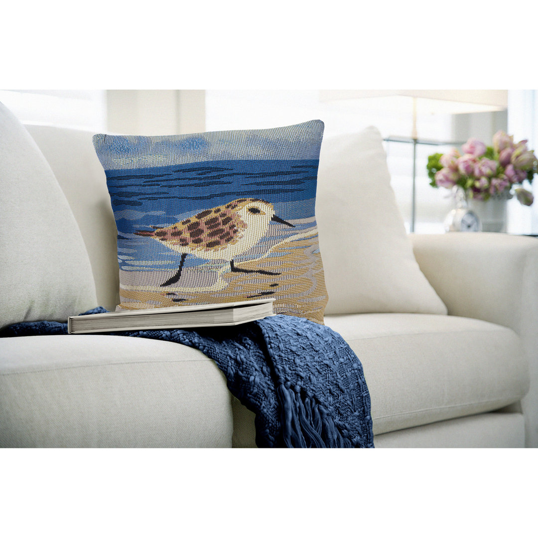 Marina Running Sandpipers Indoor/Outdoor Blue/Brown/Beige Square Throw Cushion Cover Liora Manne