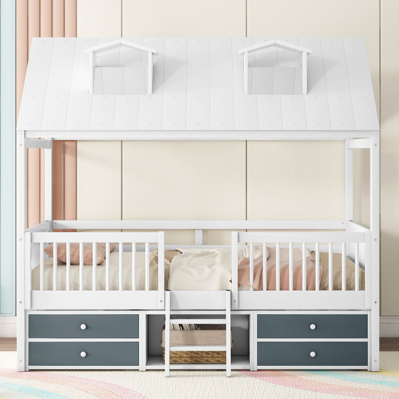Structure de lit double en bois, Blanc, Lit double