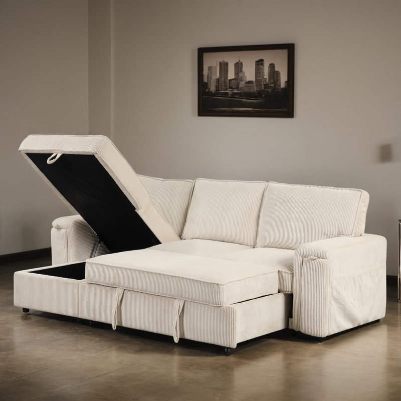 Canapé-lit modulaire réversible en L 96 po, Mélange de polyester beige