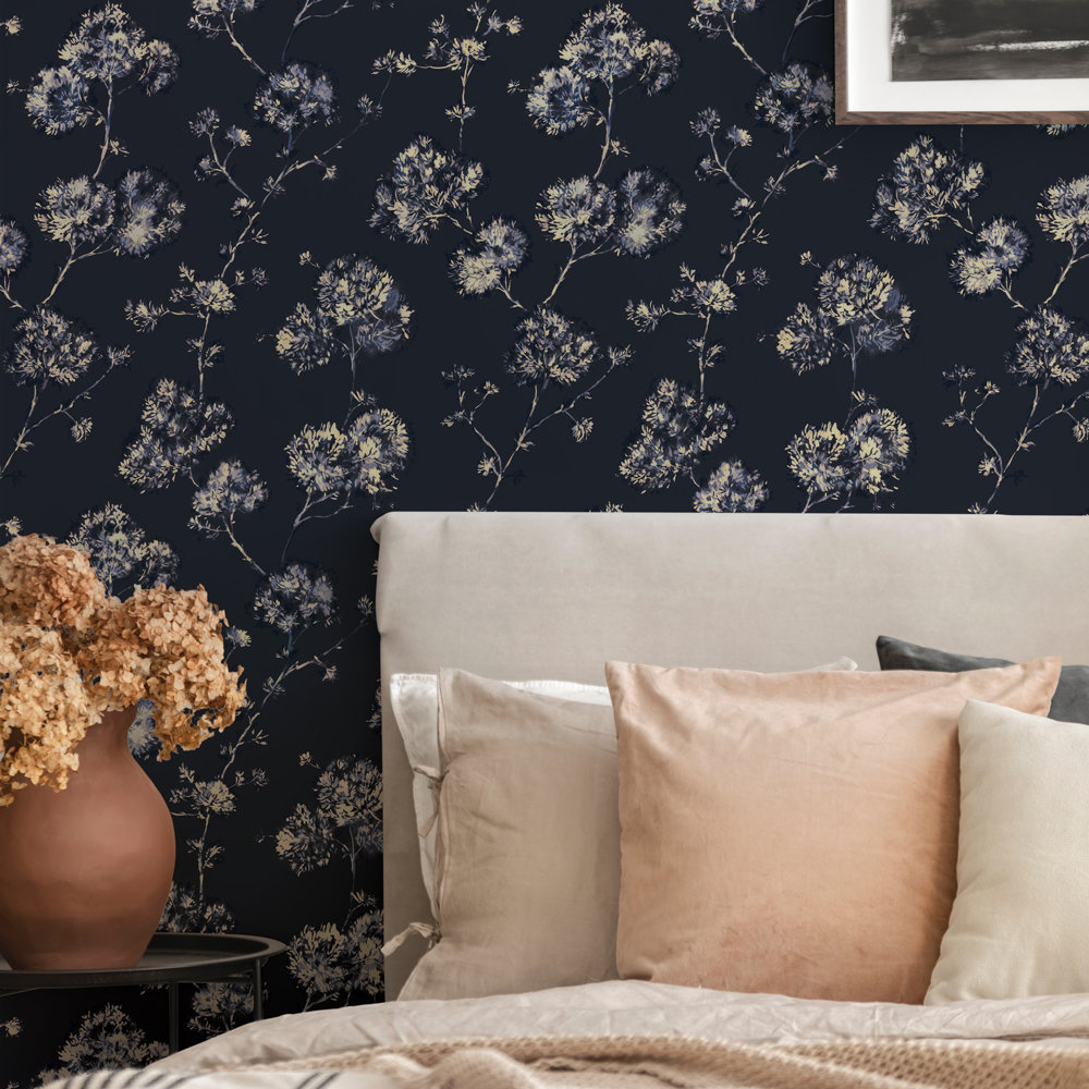 Sun-Bleached Floral Peel and Stick Wallpaper, Midnight