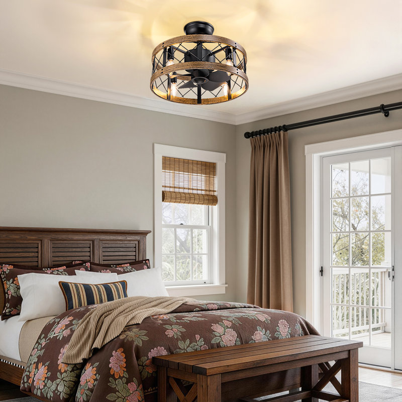 17.7 ''  Farmhouse Caged Ceiling Fan With Light Kit and Remote Control
