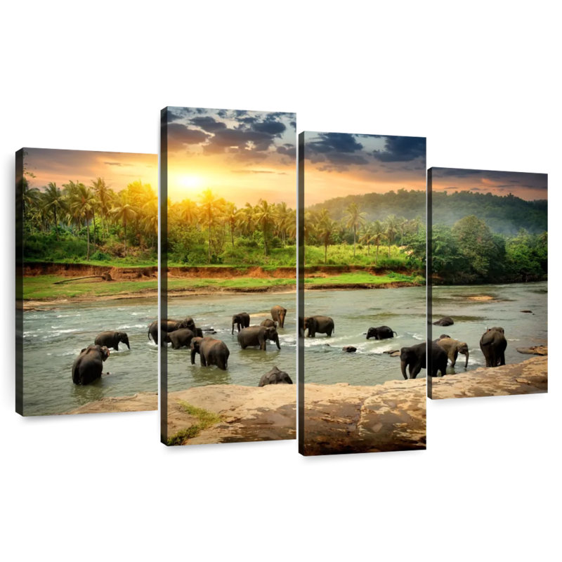 Brampt Elephants Bathing, 48'' H x 75'' W