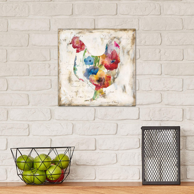 Flowered Hen 1 Piece Painting on Canvas, 30.48 cm H x 30.48 cm W, Wrapped Canvas