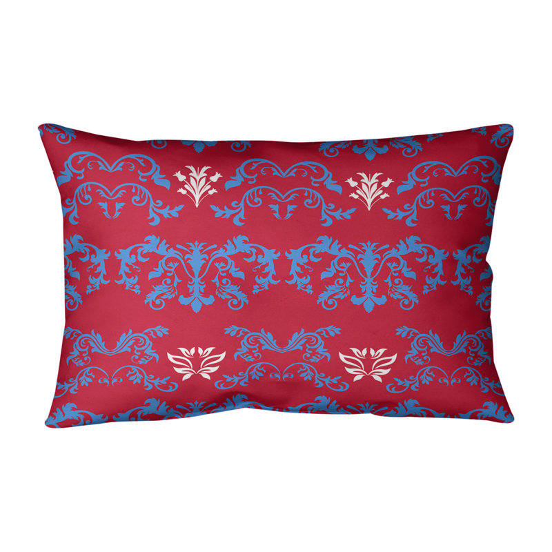 Houston Damask Linen Reversible Throw Pillow, Cotton Twill, Red/Blue/White