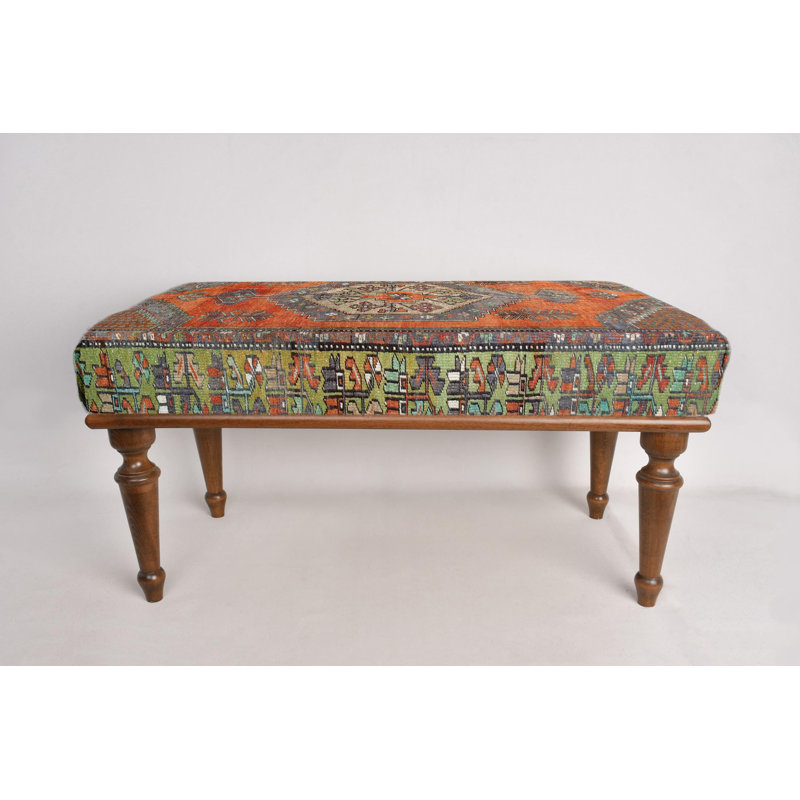 Cotton Upholstered Bench, Brown, 45cm H x 120cm W x 45cm D
