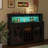  55" Farmhouse Bar Cabinet, Wine Coffee Bar Cabinet With Led Lights And Sliding Barn Door, Home Bar With Wine Racks And Glass Holder