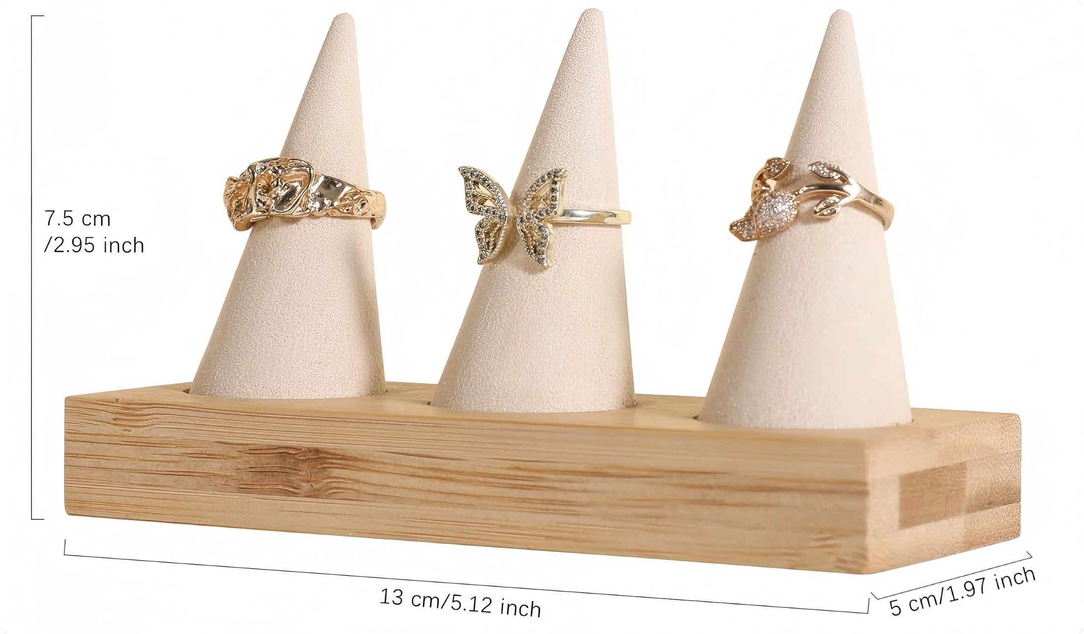 Ring Storage Rack Latitude Run® Beige Wood Ring Storage Organizer, Velvet Jewellery Ring ...