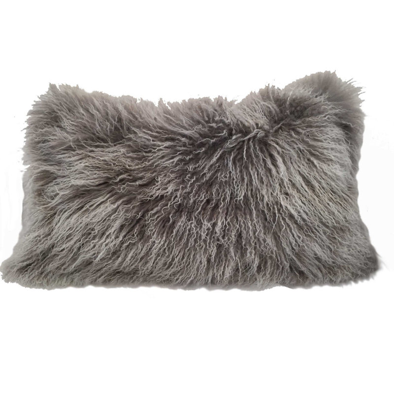 Coussin décoratif 15 po x 25 po en laine d'agneau, Gris, 15 po x 25 po